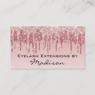 Glam Pink Rose Gold Glitter Drips Makeup Eyelash Business Card