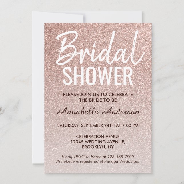 Glam Pink Rose Gold Glitter Sparkle Bridal Shower Invitation (Front)