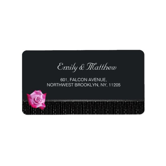 Glam Pink Rose on Black Grey Floral Wedding Label Address Label