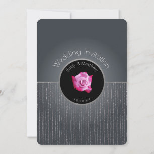 Glam Pink Rose Silver Glow Grey Wedding Invitation