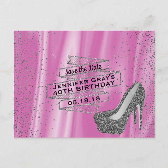 Glam Pink Save the Date Elegant Birthday Party Announcement Postcard (Front)