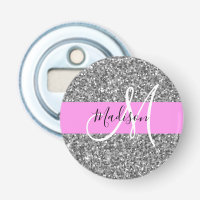 Glam Pink & Silver Glitter Sparkles Monogram Name