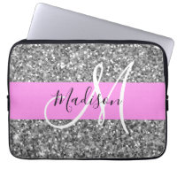 Glam Pink & Silver Glitter Sparkles Monogram Name