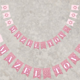 Glam Pink Sparkle Girl Mazel Tov Bat Mitzvah Bunting
