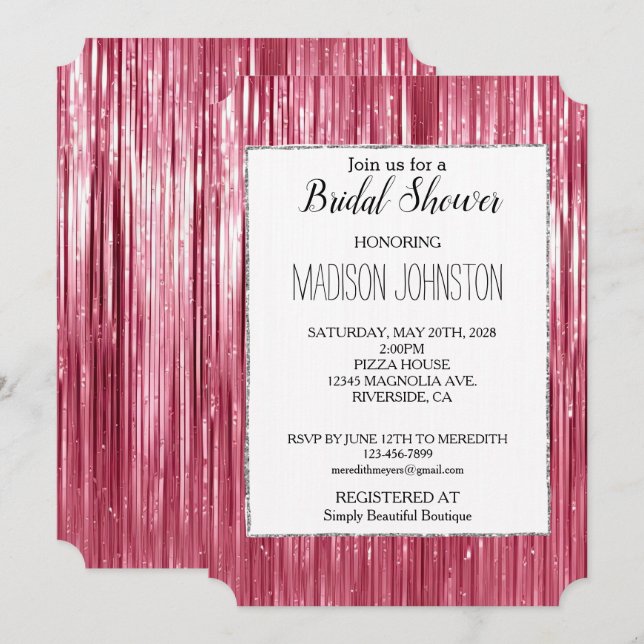 Glam Pink Sparkle Stripes Bridal Shower Invitation (Front/Back)