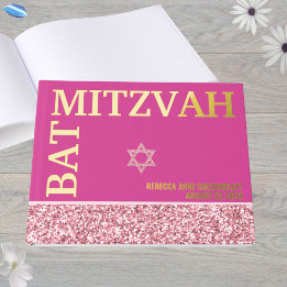 Glam Pink Star Of David Bat Mitzvah Gold Guest Book