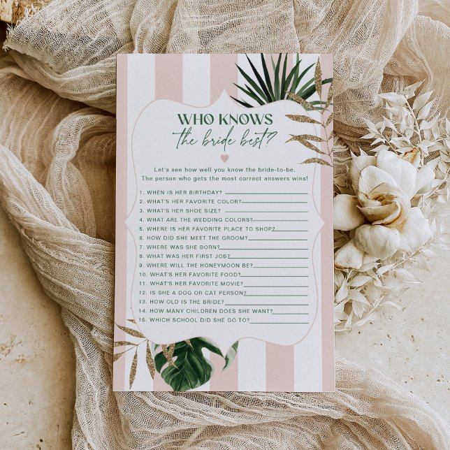 Glam pink stripes Who knows the bride best game (Creator Uploaded)