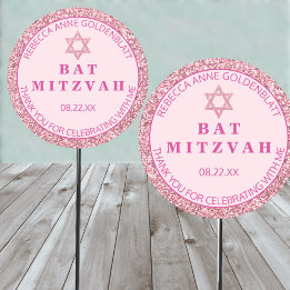 Glam Pink Thank You Chic Bat Mitzvah Party Classic Round Sticker