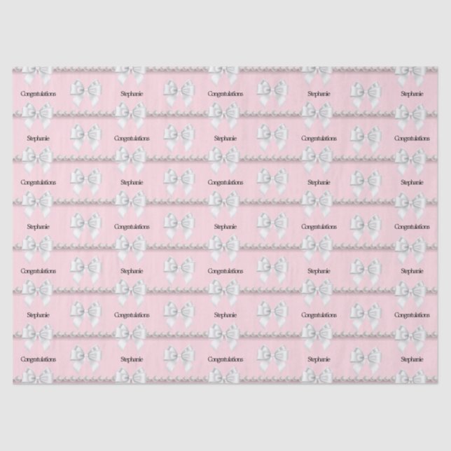 Glam Pink Tiffany Theme Congratulations Name Bow Tissue Paper (Front)