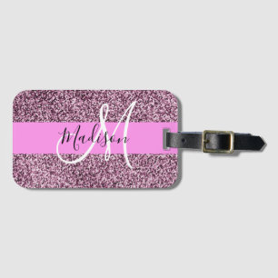 Glam Pink & Violet Glitter Sparkles Monogram Name Luggage Tag