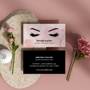Glam PInk Watercolor Eyelash  Browbar professional Business Card