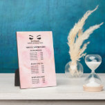 Glam Pink Watercolor EYELASH SALON SERVICE LIST Plaque<br><div class="desc">Eyelash Extensions price list a perfect way to show your services and and pricing. Includes four customizable headings and body text fields, and space for your business contact information along the bottom. To adjust layout, enter your text and then use the Customize function to change positioning and font sizes.are perfect...</div>