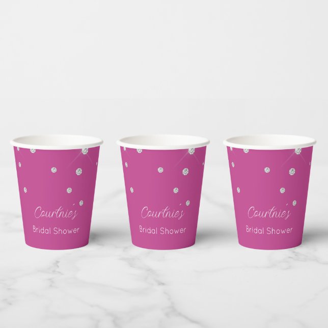 Glam Pink White Diamonds Bridal Shower Paper Cups (Multi)