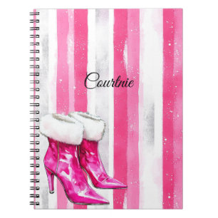 Glam Pink White Fur High Heel Boots Notebook