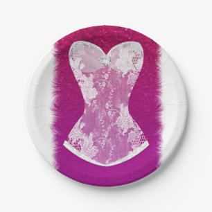 Glam Pink & White Trendy Lingerie Shower Party Paper Plate
