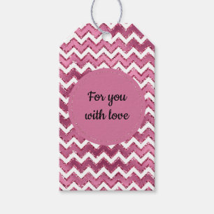 Glam Pink White Zigzag Stripes Gift Tags