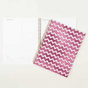 Glam Pink White Zigzag Stripes Planner