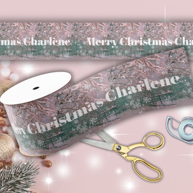 Glam Pink Winter Christmas Blessings Grosgrain Ribbon (Creator Uploaded)