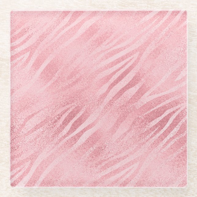 Glam Pink Zebra Print Glass Coaster (Front)