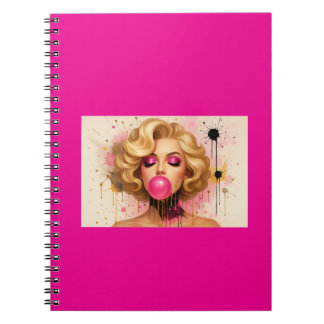 Glam Pop Art Mug with Blonde Woman and Bubble Gum Notebook