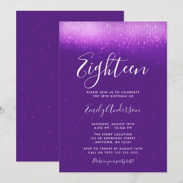 Glam Purple 18th Birthday Invitation (Front/Back)