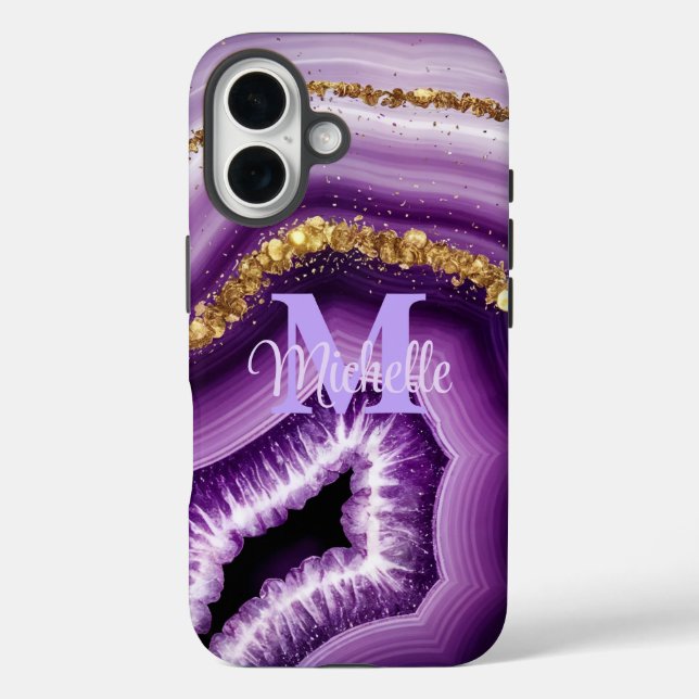 Glam Purple Agate Geode iPhone 16 Tough Case (Back)