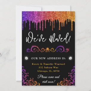 Glam Purple and Orange Gradient Glitter New Home Announcement