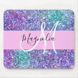 Glam Purple, Blue & Green Glitter Sparkle Monogram Mouse Mat