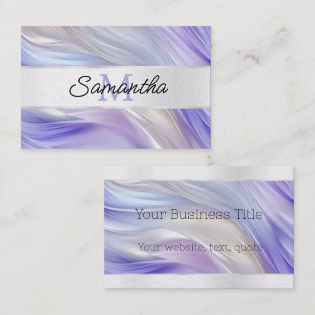 Glam Purple Blue Pearl Swirls Monogram Business Card (Front/Back)