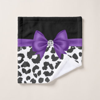 Glam Purple Bow-White Leopard Print-Black Bath Towel Set