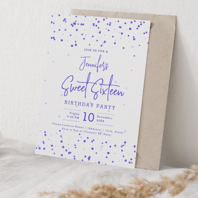 Glam Purple Faux Foil Dots Sweet 16 Party Invitation (Glam Purple Faux Foil Dots Sweet 16 Party Invitation)