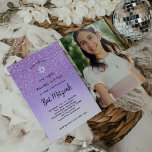 Glam Purple Glitter Look Bat Mitzvah | Photo Back Invitation<br><div class="desc">This modern and elegant Bat Mitzvah invitation features trendy script typography on a glam,  purple ombre and faux glitter look background,  with an image of the Star of David. Your favourite photo goes on the back.</div>