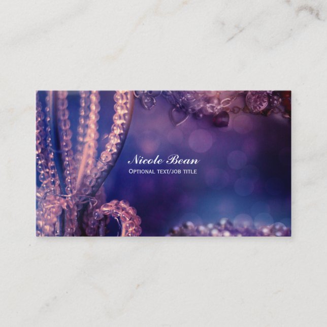 Glam Purple Glow Chic Glamour Pearls Elegant Business Card (Front)