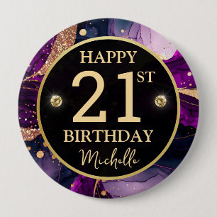 Glam Purple Gold Agate Birthday 10 Cm Round Badge