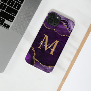 Glam Purple Gold Agate Geode Monogram