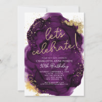 Glam Purple Gold Glitter Alcohol Ink Birthday