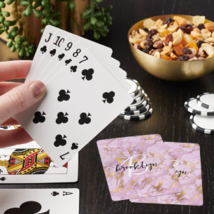 Glam Purple Gold Marble Script Monogram  Playing Cards