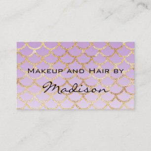 Glam Purple & Gold Mermaid Glitter Makeup Artist Business Card