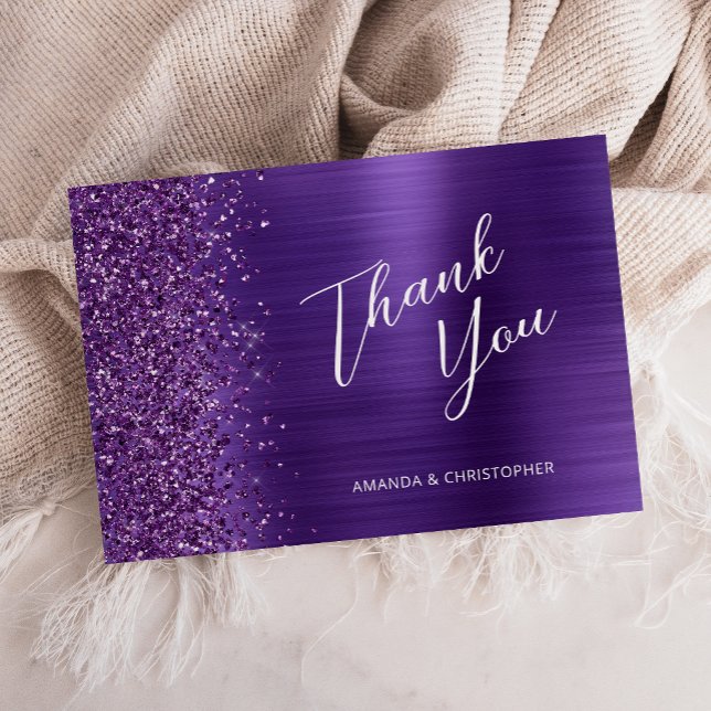 Glam Purple Metallic Wedding Flat Thank You Card (Creator Uploaded)