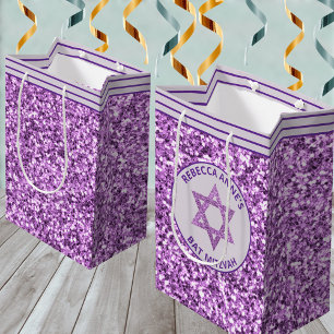Glam Purple Party Favors Or Presents Bat Mitzvah Medium Gift Bag
