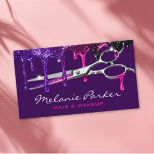 Glam Purple Pink Glitter Drip Hair Stylist Business Card