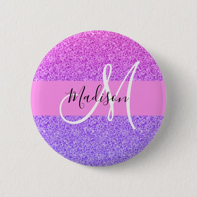 Glam Purple Pink Glitter Sparkle Gradient Monogram 6 Cm Round Badge (Front)
