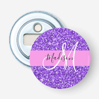 Glam Purple & Pink Glitter Sparkle Monogram Name Bottle Opener