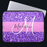 Glam Purple & Pink Glitter Sparkle Monogram Name Laptop Sleeve<br><div class="desc">Glam purple and pink glitter sparkles white monogram name and initial laptop sleeve. Your custom name and monogram are written in an elegant hand lettered script with a pink background. You can change the text color and font style and size using the customize option. A perfect birthday or Christmas gift!...</div>