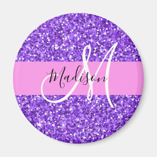 Glam Purple & Pink Glitter Sparkle Monogram Name Magnet