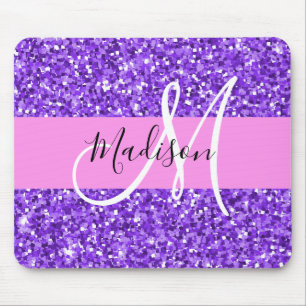 Glam Purple & Pink Glitter Sparkle Monogram Name Mouse Mat
