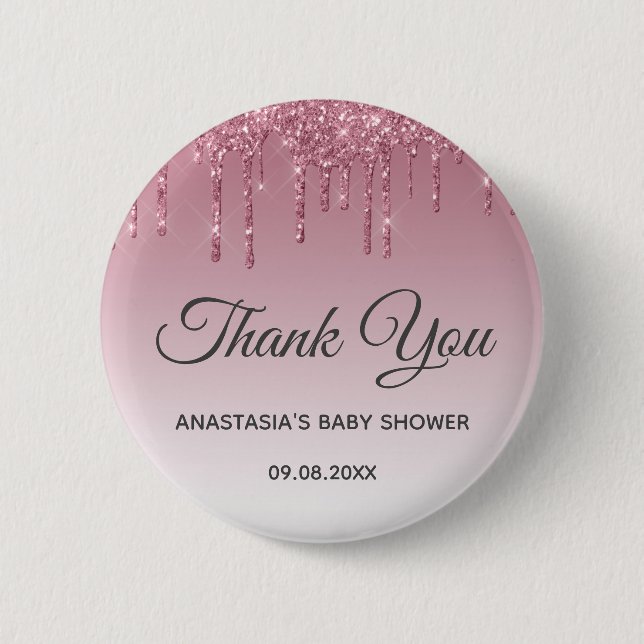 Glam Purple Pink Rose Gold Thank You Baby Shower 6 Cm Round Badge (Front)