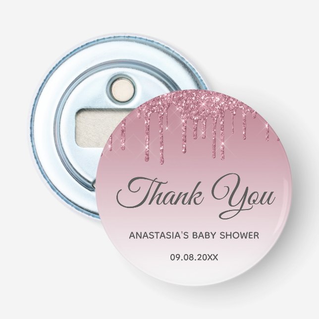 Glam Purple Pink Rose Gold Thank You Baby Shower Bottle Opener (Front)