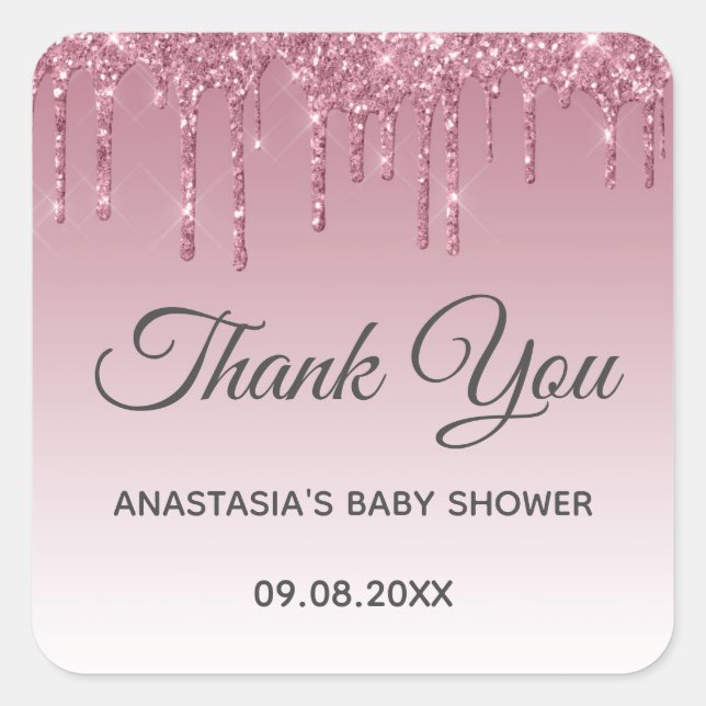 Glam Purple Pink Rose Gold Thank You Baby Shower Square Sticker (Front)