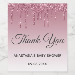 Glam Purple Pink Rose Gold Thank You Baby Shower Wine Label